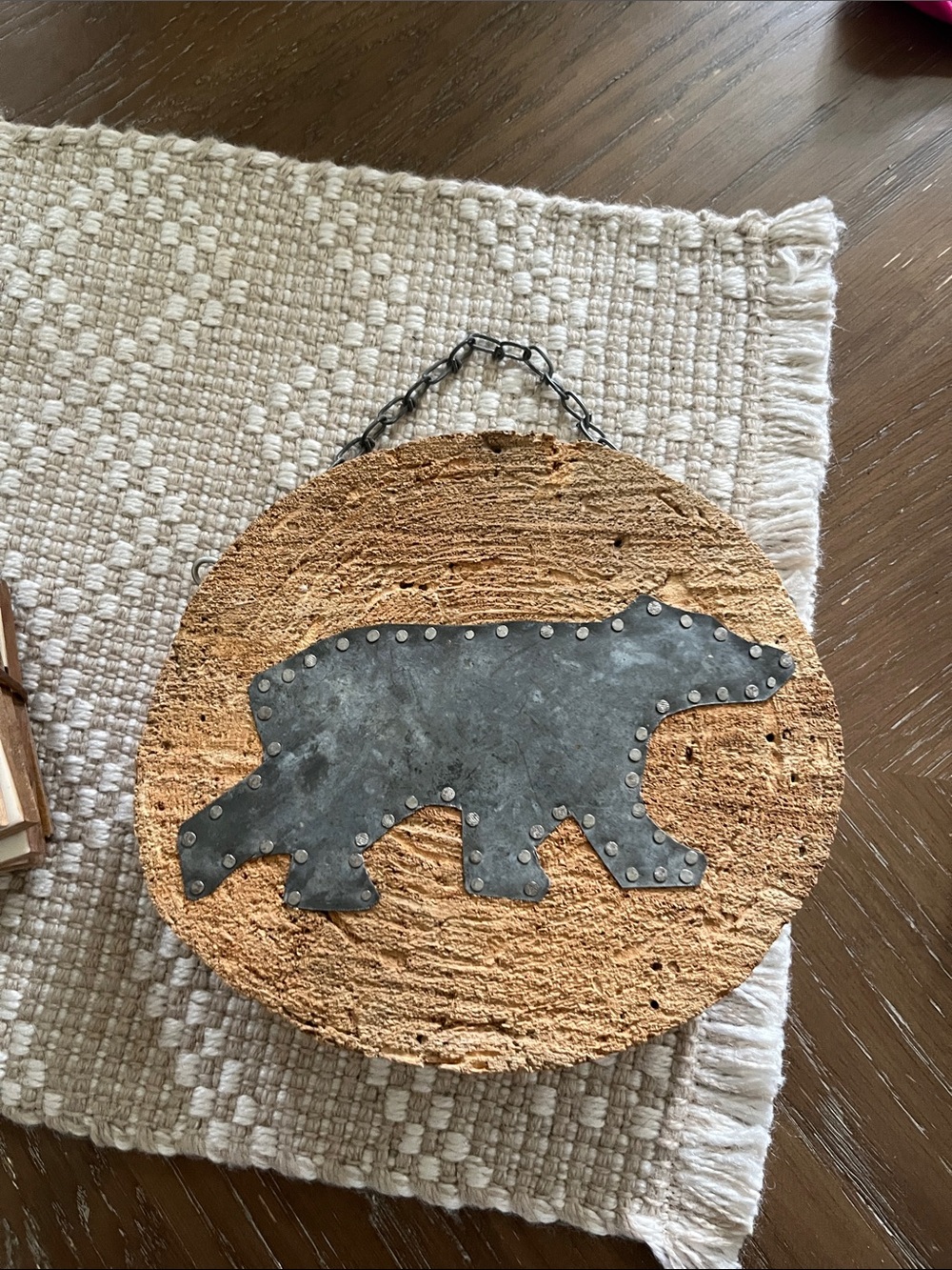 Rustic Bear Wall Decor - Natural Cork with Metal Bear Accent